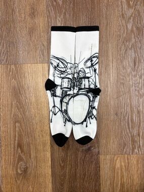 White & Black Drum Kit Crew Socks - Men's Athletic Socks